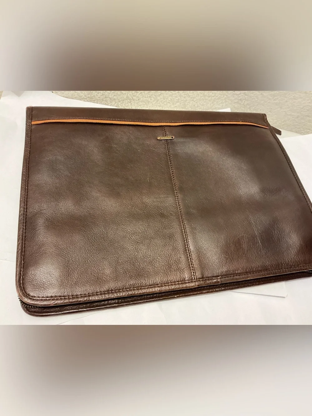 Hidesign Sleek Brown Leather Men's Briefcase Clutch with Orange Trim